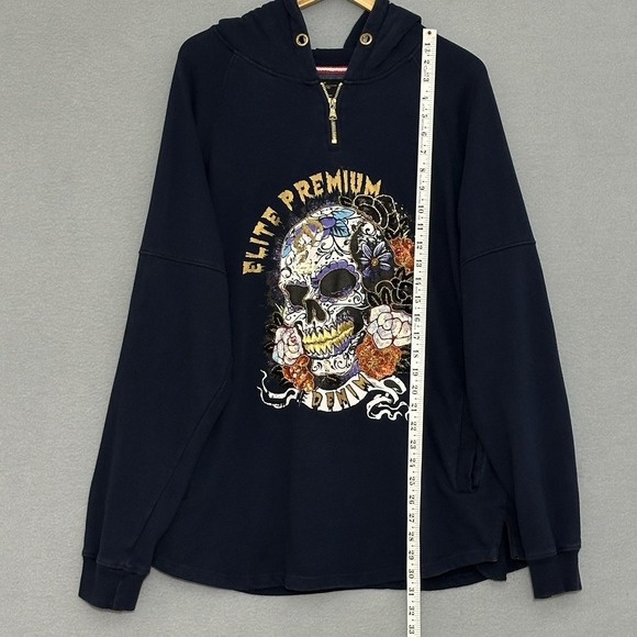 Elite Premium Jeans Mens Sweatshirt XL Blue Skull Sequins Beads Goth Grunge Y2K - Picture 7 of 10